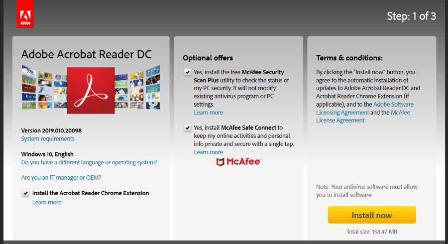 Adobe Installation default options