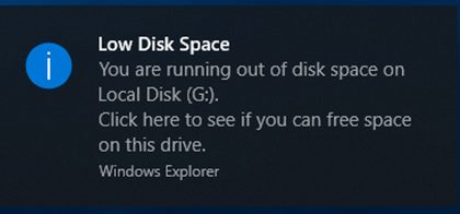 low disk space warning